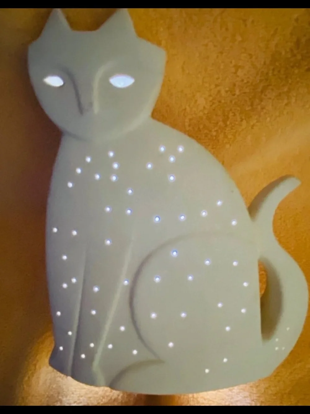 Starry Nights White Ceramic White Cat Lamp Peter Shoebridge RARE HTF OOAK